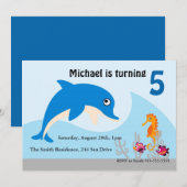 Cute under Zee Dolphin Birthday Party Invite Kaart (Voorkant / Achterkant)