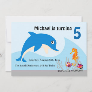 Cute under Zee Dolphin Birthday Party Invite Kaart