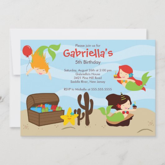 Cute under Zee Mermaid Birthday Party Kaart (Voorkant)