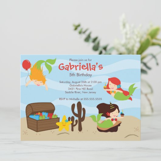 Cute under Zee Mermaid Birthday Party Kaart (Staand voorkant)