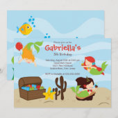 Cute under Zee Mermaid Birthday Party Kaart (Voorkant / Achterkant)