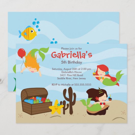 Cute under Zee Mermaid Birthday Party Kaart (Voorkant / Achterkant)