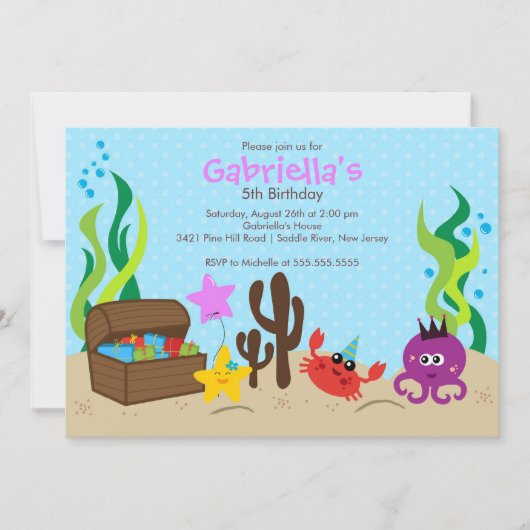 Cute under Zee Mermaid Birthday Party Kaart (Voorkant)