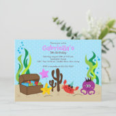 Cute under Zee Mermaid Birthday Party Kaart (Staand voorkant)