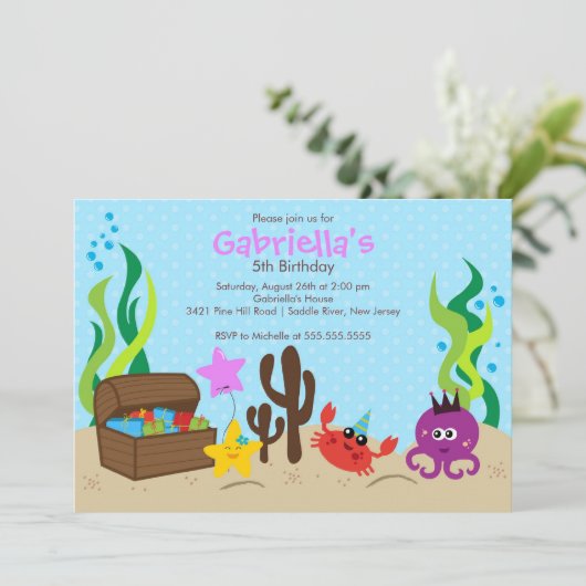 Cute under Zee Mermaid Birthday Party Kaart (Staand voorkant)