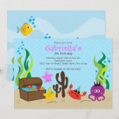 Cute under Zee Mermaid Birthday Party Kaart (Voorkant / Achterkant)