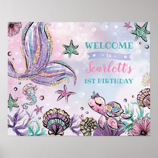 Cute under Zee Mermaid Pool Party Welcome Poster (Voorkant)