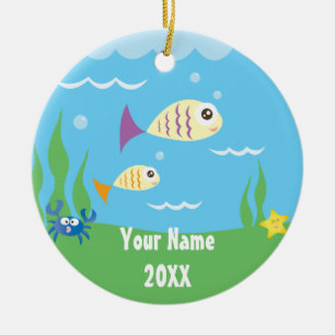 Cute under Zee Ocean Aquarium Add Jouw naam Keramisch Ornament