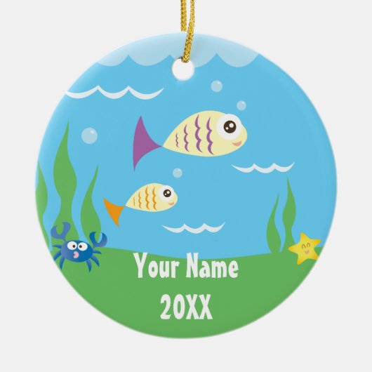 Cute under Zee Ocean Aquarium Add Jouw naam Keramisch Ornament (Voorkant)