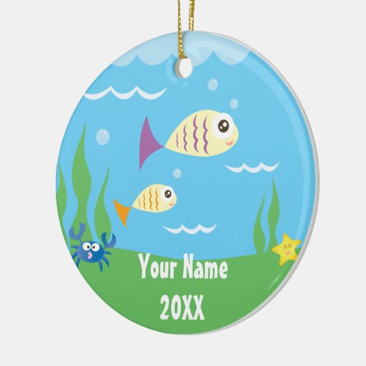 Cute under Zee Ocean Aquarium Add Jouw naam Keramisch Ornament (Links)