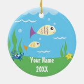 Cute under Zee Ocean Aquarium Add Jouw naam Keramisch Ornament (Achterkant)