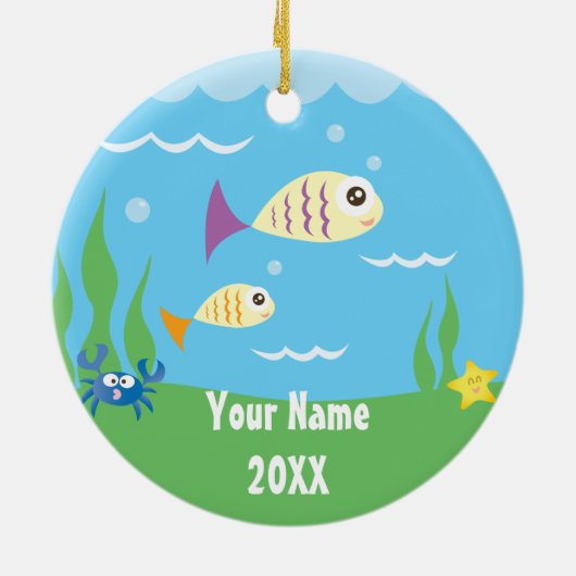 Cute under Zee Ocean Aquarium Add Jouw naam Keramisch Ornament (Achterkant)