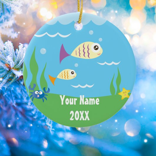 Cute under Zee Ocean Aquarium Add Jouw naam Keramisch Ornament