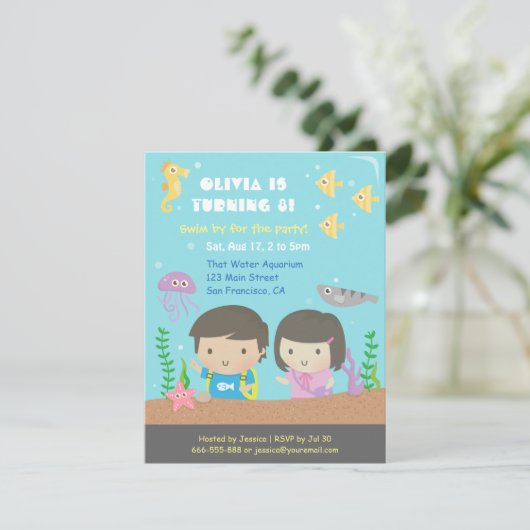 Cute Underwater Aquarium Kids Birthday Party Kaart (Staand voorkant)