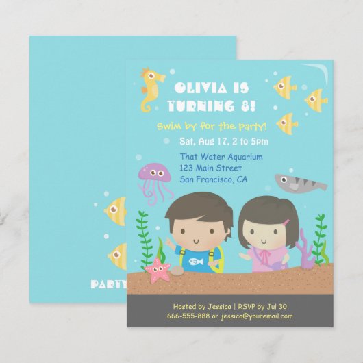 Cute Underwater Aquarium Kids Birthday Party Kaart (Voorkant / Achterkant)