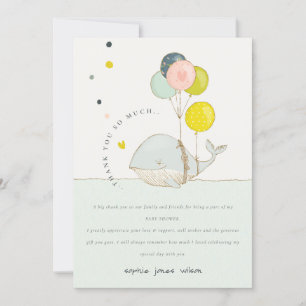Cute Underwater Ballon Heart Whale Baby shower Bedankkaart