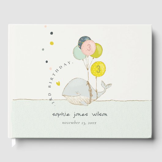 Cute Underwater ballon Heart Whale Kids Birthday Gastenboek (Voorkant)