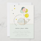 Cute Underwater Ballon Whale Baby shower Invite Bedankkaart (Voorkant)