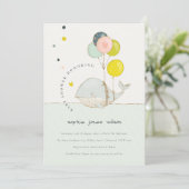 Cute Underwater Ballon Whale Baby shower Invite Bedankkaart (Staand voorkant)