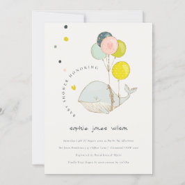 Cute Underwater Ballon Whale Baby shower Invite Bedankkaart