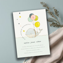 Cute Underwater Ballon Whale Baby shower Invite