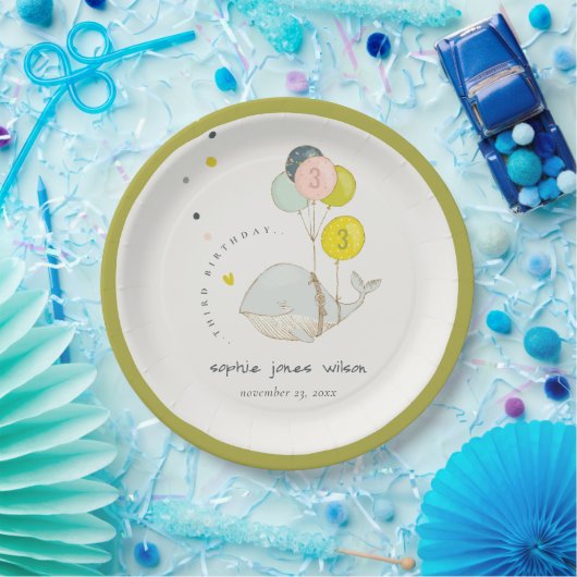 Cute Underwater Balloon Whale Heart Kids Birthday Papieren Bordje (Feest)