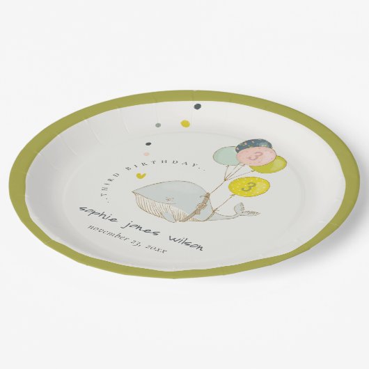 Cute Underwater Balloon Whale Heart Kids Birthday Papieren Bordje (Gekanteld)