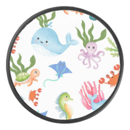 Cute Underwater Friends – Ocean Animals Pattern  Hockey Puck