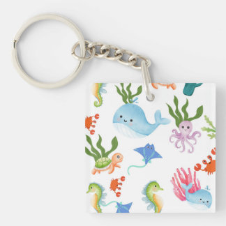 Cute Underwater Friends – Ocean Animals Pattern Sleutelhanger