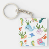 Cute Underwater Friends – Ocean Animals Pattern Sleutelhanger (voorkant)