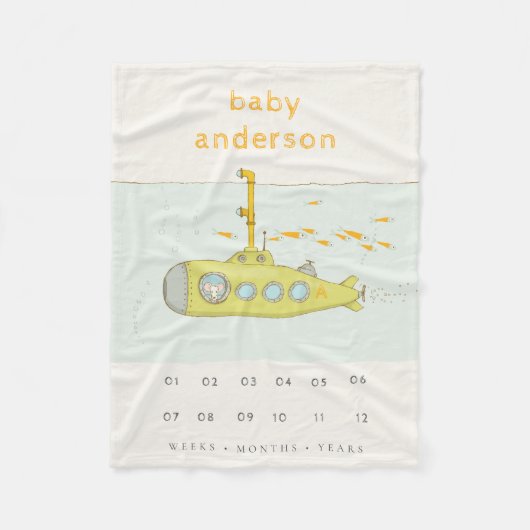 Cute underwater Submarine Monogram Baby Mijlsteen Fleece Deken (Voorkant)