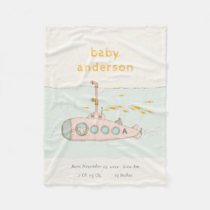 Cute Underwater Submarine Monogram Baby Stat Fleece Deken