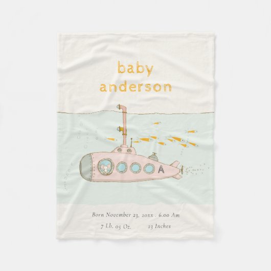 Cute Underwater Submarine Monogram Baby Stat Fleece Deken (Voorkant)
