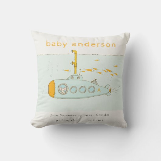 Cute Underwater Submarine Monogram Baby Stat Kussen (Voorkant)