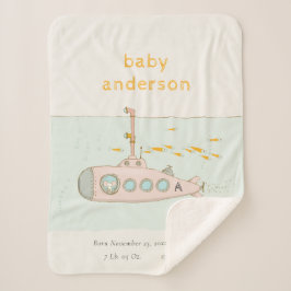 Cute Underwater Submarine Monogram Baby Stat Sherpa Deken
