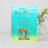 Cute underwater Zee Turtle Baby shower Invitation Kaart (Staand voorkant)