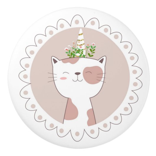 Cute Unicat Ceramic Knob. Keramische Knop (Voorkant)