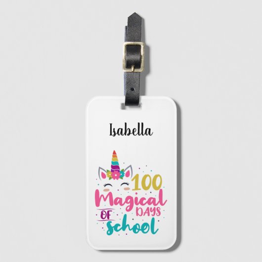 Cute Unicorn 100 magische schooldagen Bagagelabel (Voorkant (verticaal))