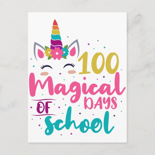 Cute Unicorn 100 magische schooldagen Briefkaart (Voorkant)