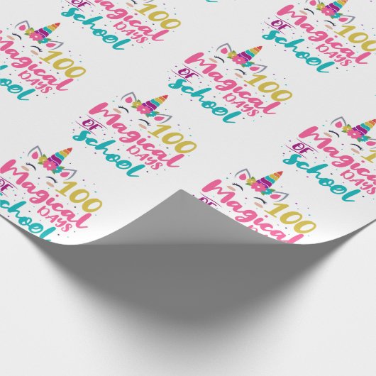 Cute Unicorn 100 magische schooldagen Cadeaupapier (Hoek)