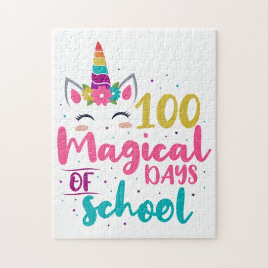 Cute Unicorn 100 magische schooldagen Legpuzzel (Verticaal)