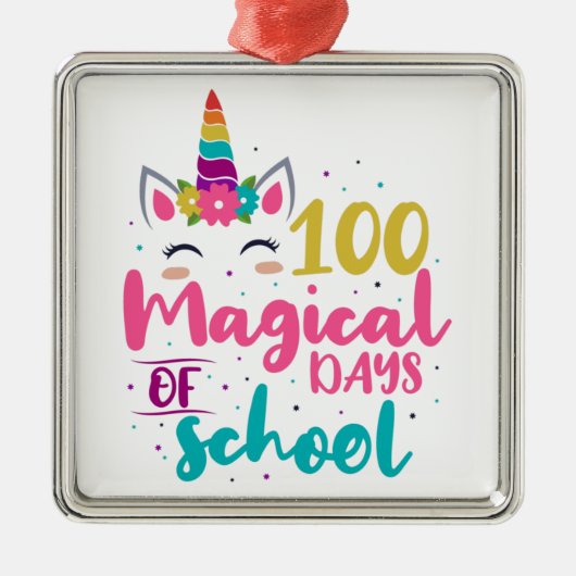 Cute Unicorn 100 magische schooldagen Metalen Ornament (Voorkant)