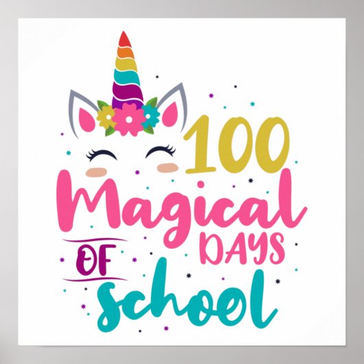 Cute Unicorn 100 magische schooldagen Poster (Voorkant)