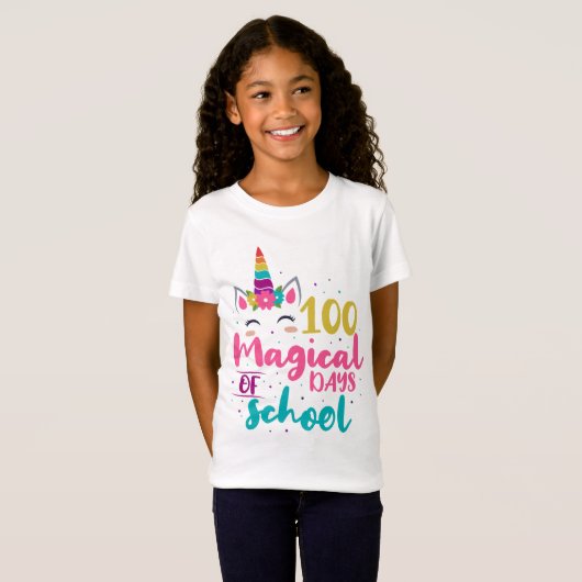Cute Unicorn 100 magische schooldagen T-shirt (Voorkant volledig)