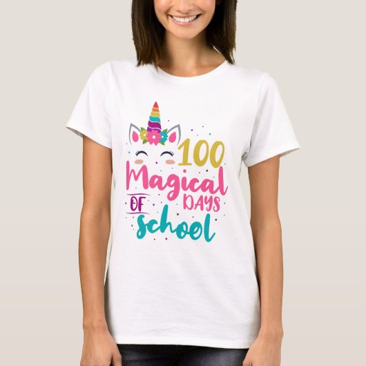 Cute Unicorn 100 magische schooldagen T-shirt (Voorkant)
