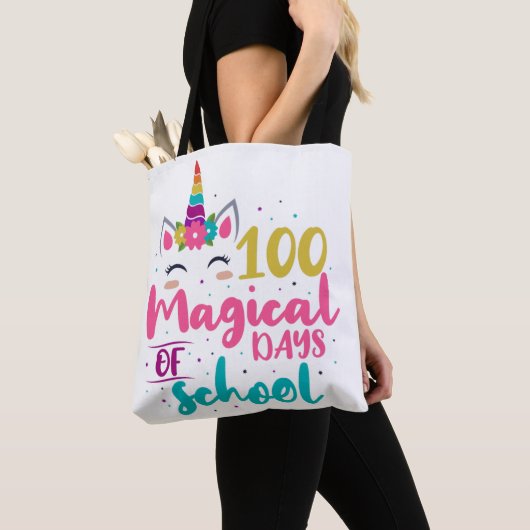 Cute Unicorn 100 magische schooldagen Tote Bag (Dichtbij)