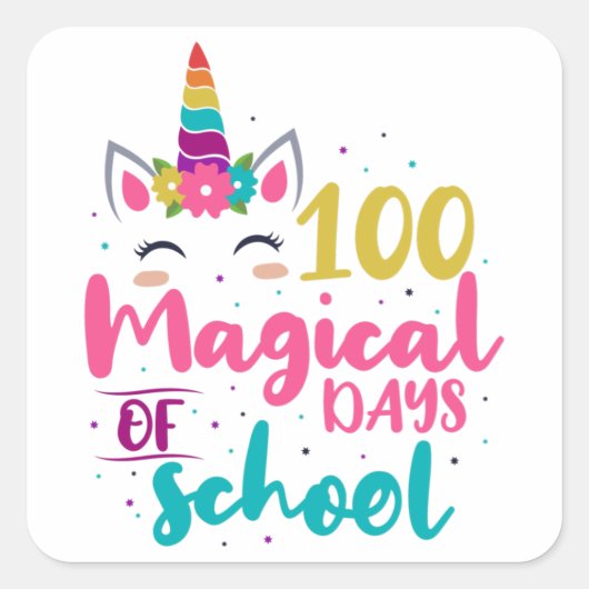 Cute Unicorn 100 magische schooldagen Vierkante Sticker (Voorkant)