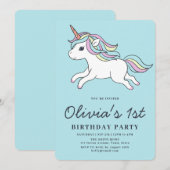 Cute Unicorn 1e verjaardagsfeest uitnodiging (Voorkant / Achterkant)