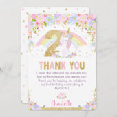 Cute Unicorn 2e verjaardag Rainbow Floral bedankt (Voorkant / Achterkant)