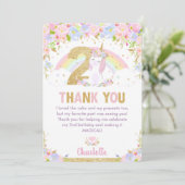 Cute Unicorn 2e verjaardag Rainbow Floral bedankt (Staand voorkant)